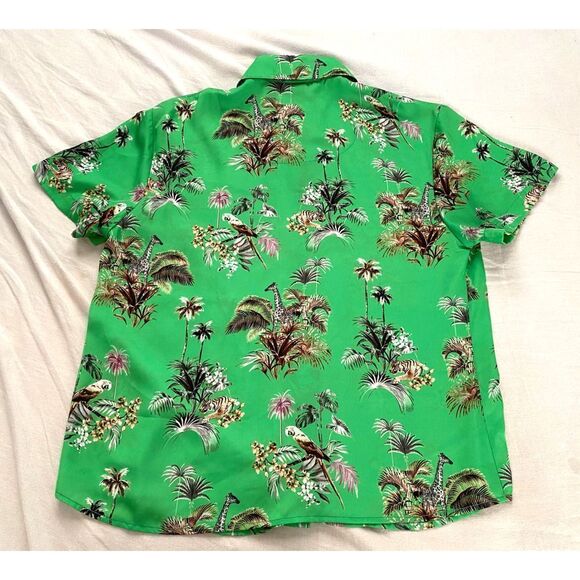 NWOT LE SUPERBE Green Shirt Tiger Giraffe Print Silk Size 4 - Picture 5 of 7